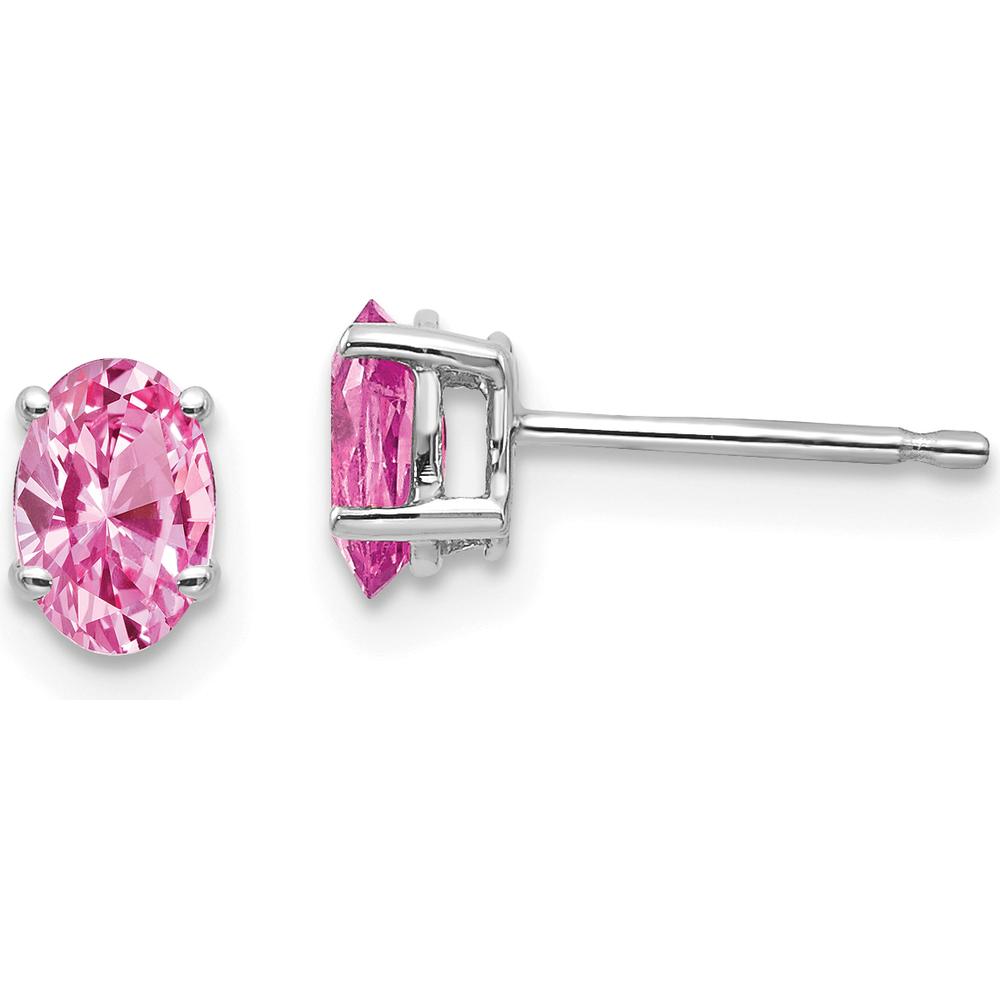 14K White Gold Pink Sapphire Stud Earrings - 0.6 Carat Total Carat Weight, Oval Shaped, Rhodium Plated by Monteluci Fine Jewelry