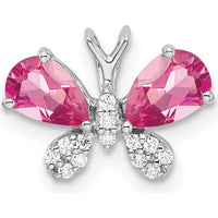 14K White Gold Pink Tourmaline and Diamond Butterfly Pendant with Rhodium Plating - 0.5 Carat Pink Tourmaline, 0.065 Carat Diamonds by Oro Pregiato