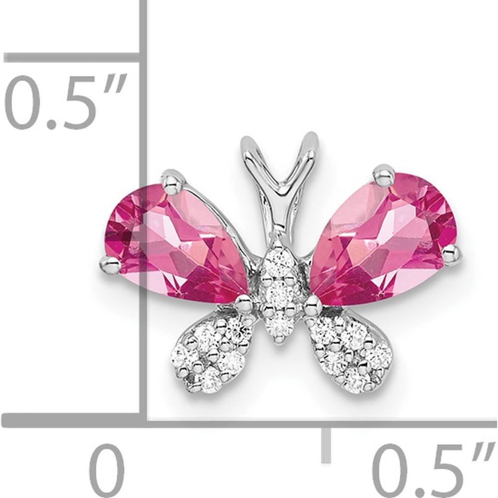 14K White Gold Pink Tourmaline and Diamond Butterfly Pendant with Rhodium Plating - 0.5 Carat Pink Tourmaline, 0.065 Carat Diamonds by Oro Pregiato