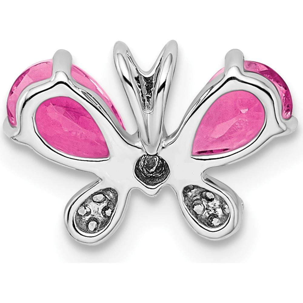 14K White Gold Pink Tourmaline and Diamond Butterfly Pendant with Rhodium Plating - 0.5 Carat Pink Tourmaline, 0.065 Carat Diamonds by Oro Pregiato