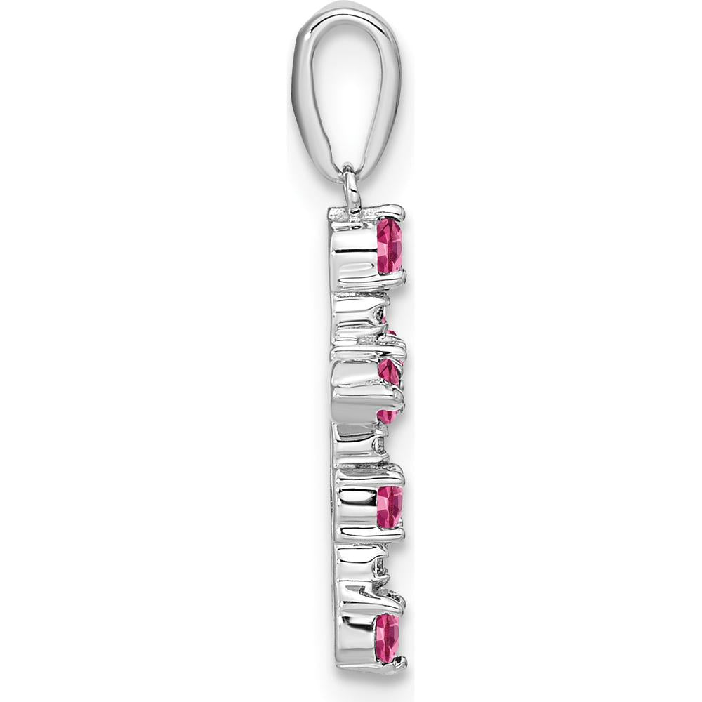 14K White Gold Pink Tourmaline and Diamond Cross Pendant with Rhodium Plating by Oro Pregiato
