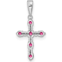 14K White Gold Pink Tourmaline and Diamond Cross Pendant with Rhodium Plating by Oro Pregiato