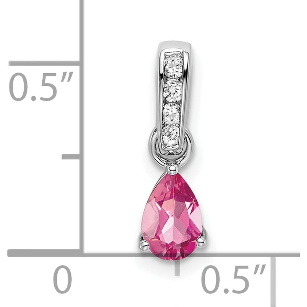 14K White Gold Pink Tourmaline and Diamond Pendant with Round Diamonds - 0.03 Carat Total Diamond Weight by Oro Pregiato