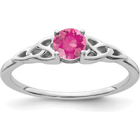 14K White Gold Pink Tourmaline Celtic Knot Ring with 4-Prong Set Round Pink Tourmaline - 4.5mm by Oro Pregiato