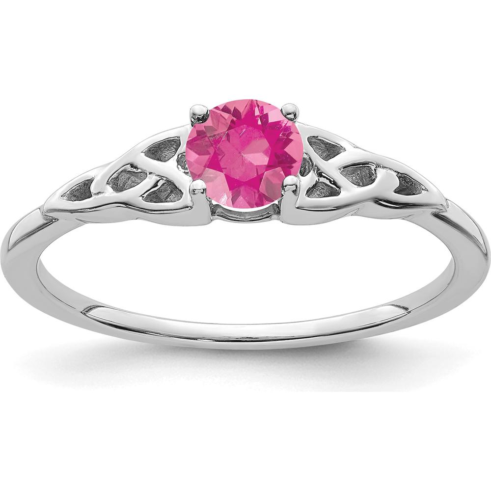 14K White Gold Pink Tourmaline Celtic Knot Ring with 4-Prong Set Round Pink Tourmaline - 4.5mm by Oro Pregiato