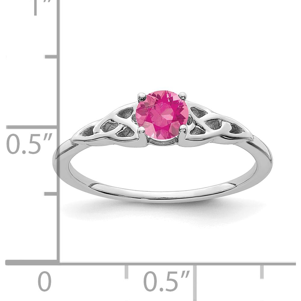 14K White Gold Pink Tourmaline Celtic Knot Ring with 4-Prong Set Round Pink Tourmaline - 4.5mm by Oro Pregiato
