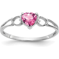 14K White Gold Pink Tourmaline Heart-Shaped Birthstone Ring - 0.45 Carat Total Weight by Oro Pregiato