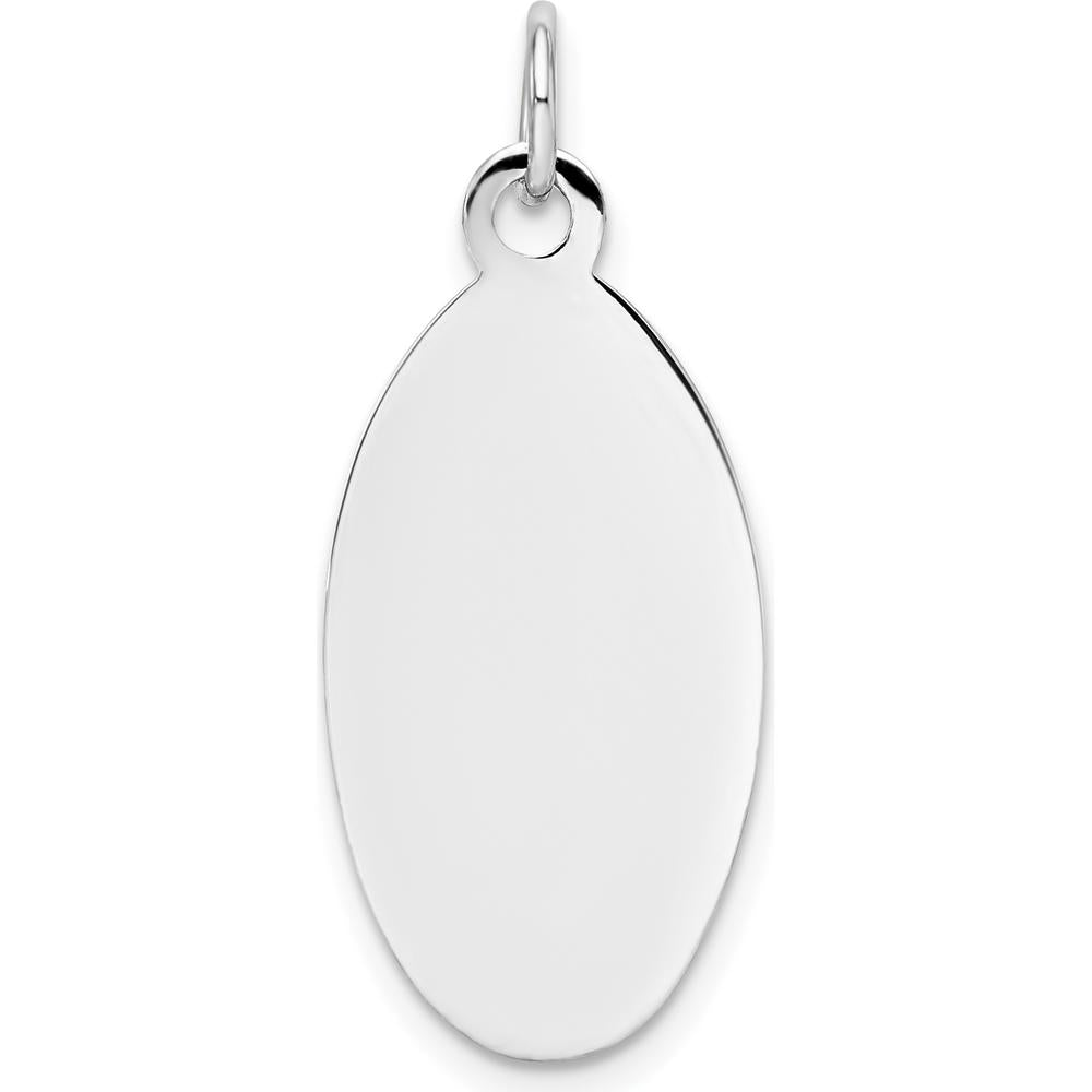 14K White Gold Plain Elliptical Engravable Disc Charm - Personalized Pendant with Rhodium Plating by Oro Pregiato