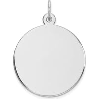 14K White Gold Plain Engravable Disc Charm - 19mm Round Pendant with Polished Finish by Oro Pregiato