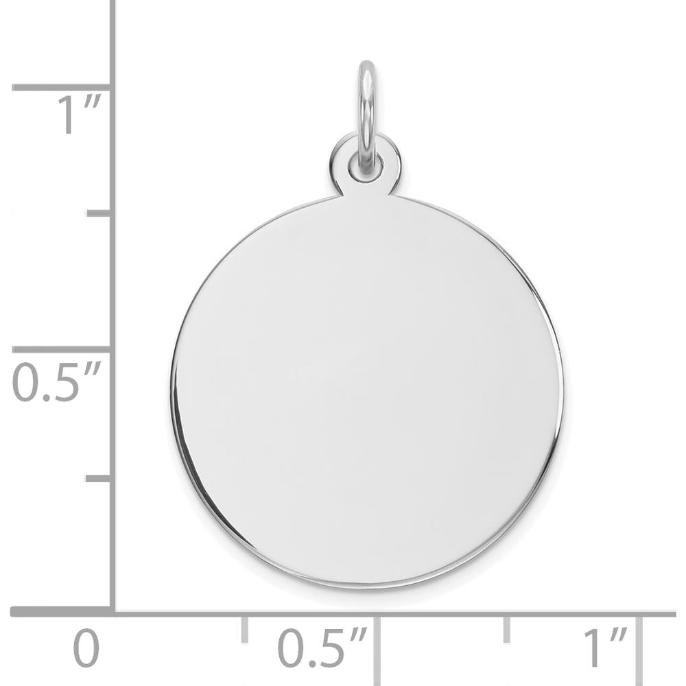 14K White Gold Plain Engravable Disc Charm - 19mm Round Pendant with Polished Finish by Oro Pregiato