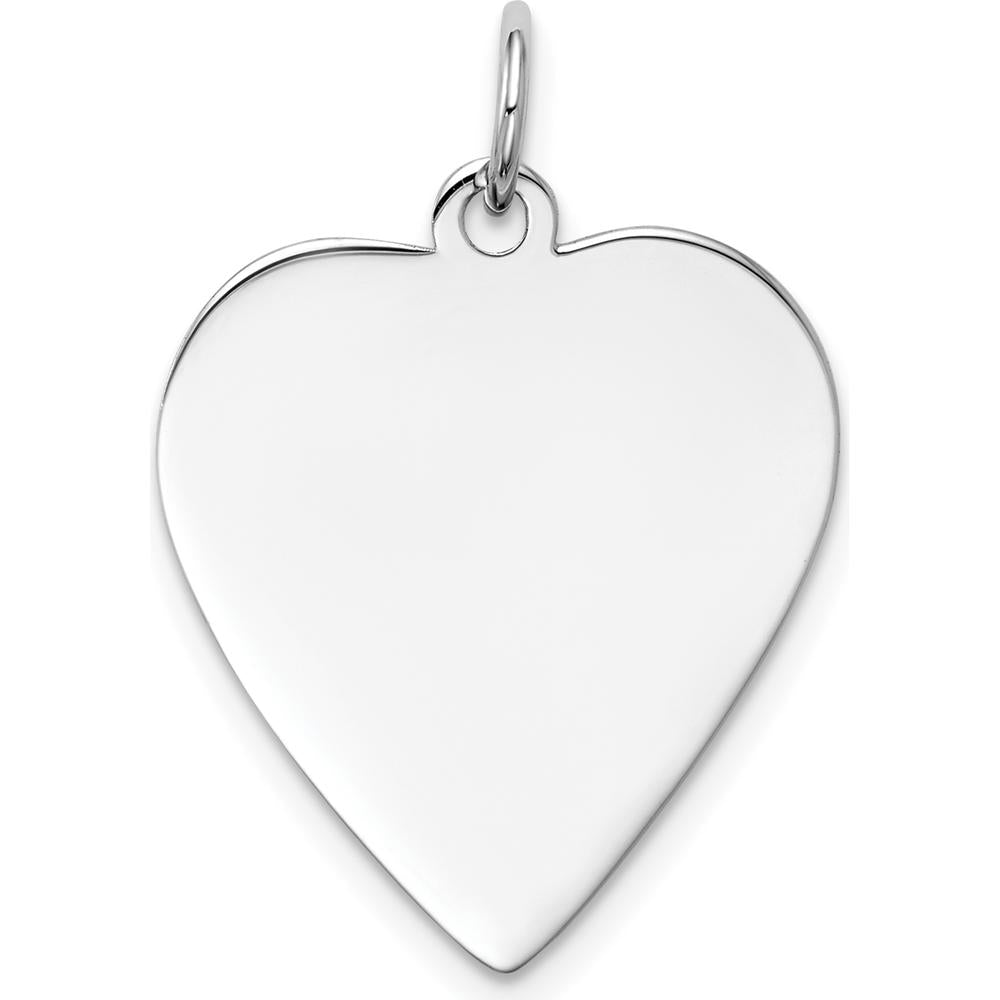 14K White Gold Plain Engravable Heart Charm with Polished Finish - 27mm Length by Oro Pregiato
