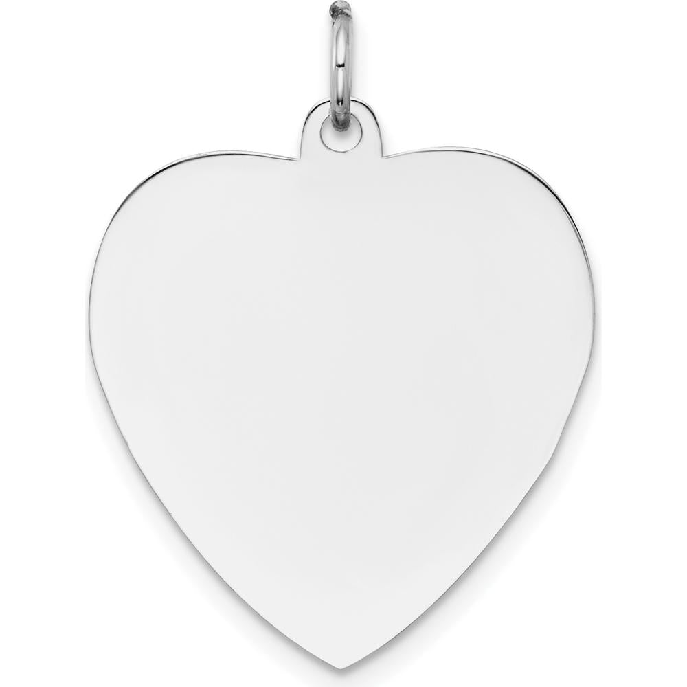 14K White Gold Plain Engravable Heart Charm with Polished Finish - 27mm Length by Oro Pregiato