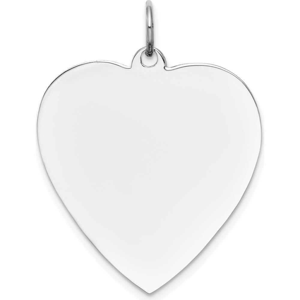 14K White Gold Plain Engravable Heart Charm with Polished Finish - 30mm Length by Oro Pregiato