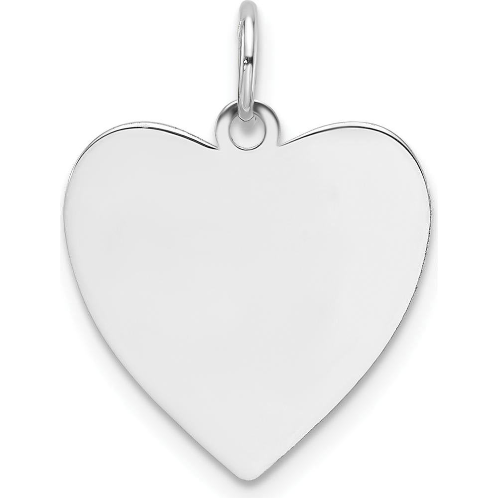 14K White Gold Plain Engravable Heart Charm with Rhodium Plating by Oro Pregiato