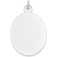14K White Gold Plain Engravable Oval Disc Charm Pendant with Polished Finish by Oro Pregiato