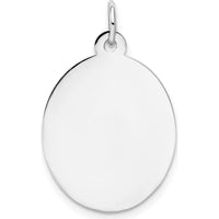 14K White Gold Plain Engravable Oval Disc Charm with Polished Finish by Oro Pregiato