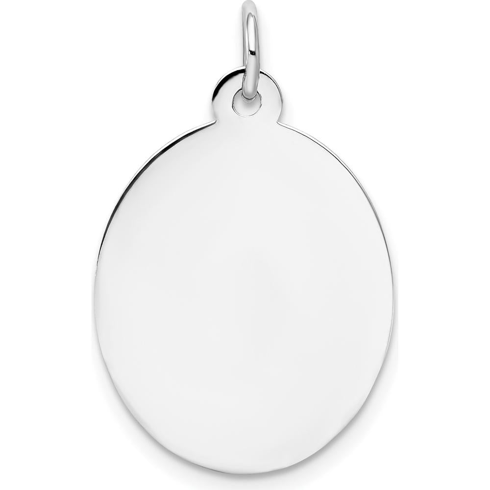 14K White Gold Plain Engravable Oval Disc Charm with Polished Finish by Oro Pregiato
