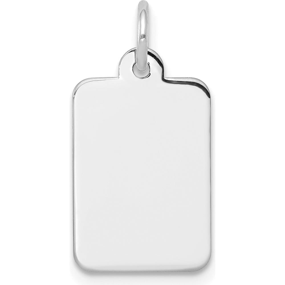 14K White Gold Plain Engravable Rectangular Disc Charm with Polished Finish by Oro Pregiato