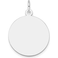 14K White Gold Plain Engravable Round Disc Charm - 19mm with Rhodium Plating by Oro Pregiato