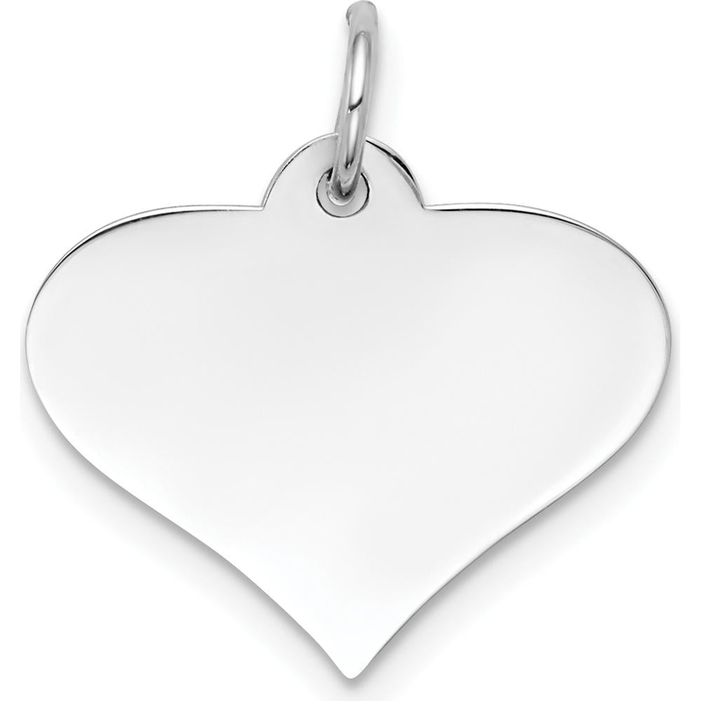 14K White Gold Plain Engraveable Heart Disc Charm - Polished Finish by Oro Pregiato