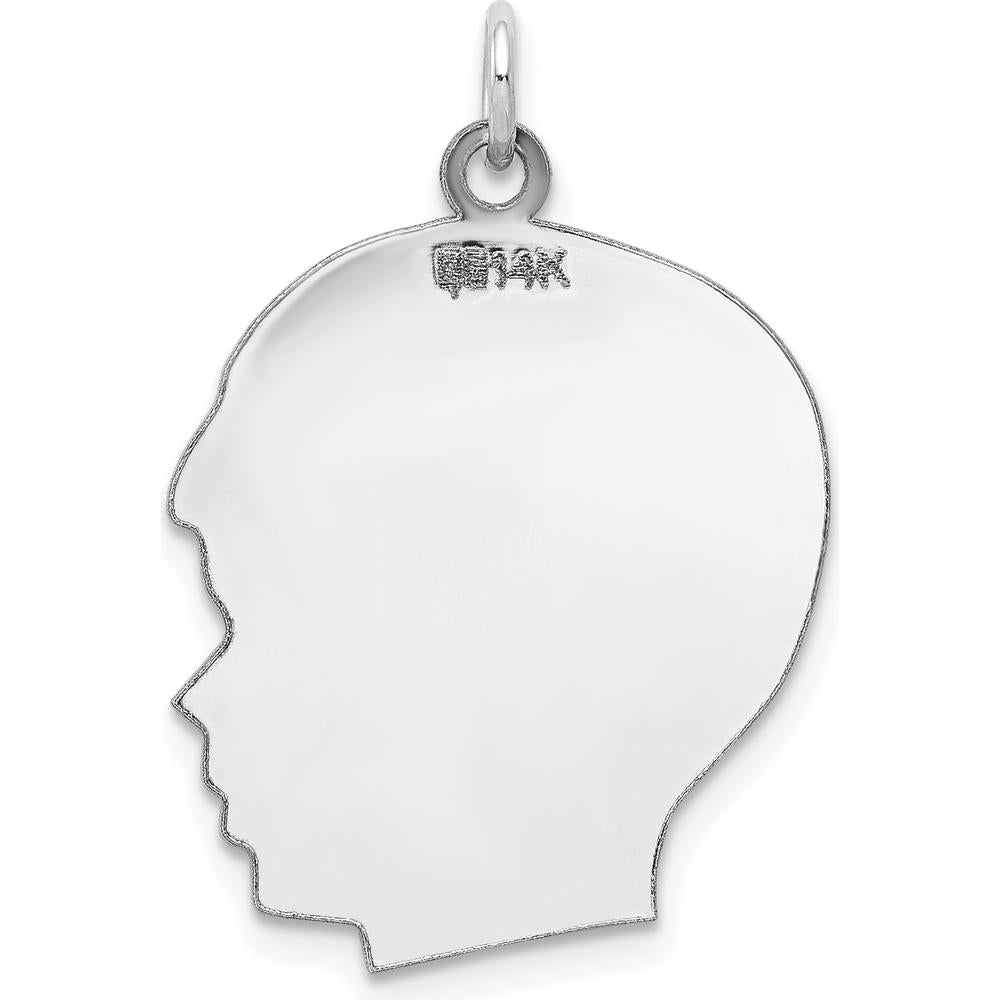 14K White Gold Plain Large Boy Charm - Engravable Right-Facing Silhouette Pendant by Oro Pregiato