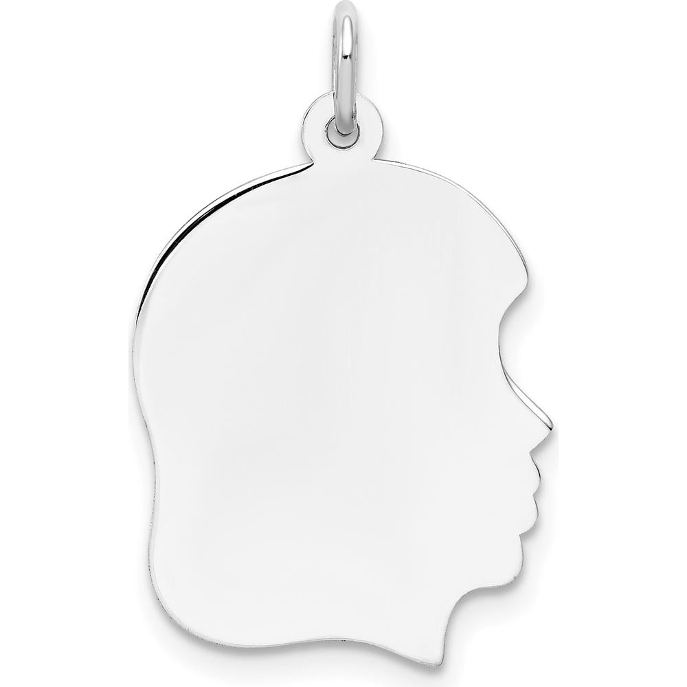 14K White Gold Plain Medium Girl Charm Pendant - Engravable Personalized Jewelry by Oro Pregiato
