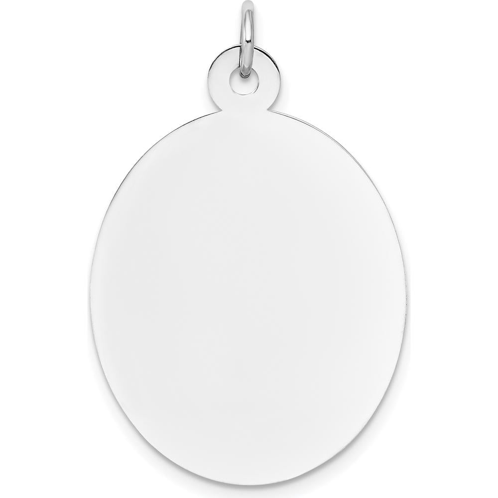 14K White Gold Plain Oval Engravable Disc Charm - Polished Finish, 34mm Length by Oro Pregiato