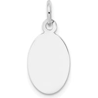 14K White Gold Plain Oval Engravable Disc Charm - Rhodium Plated, 20mm Length by Oro Pregiato