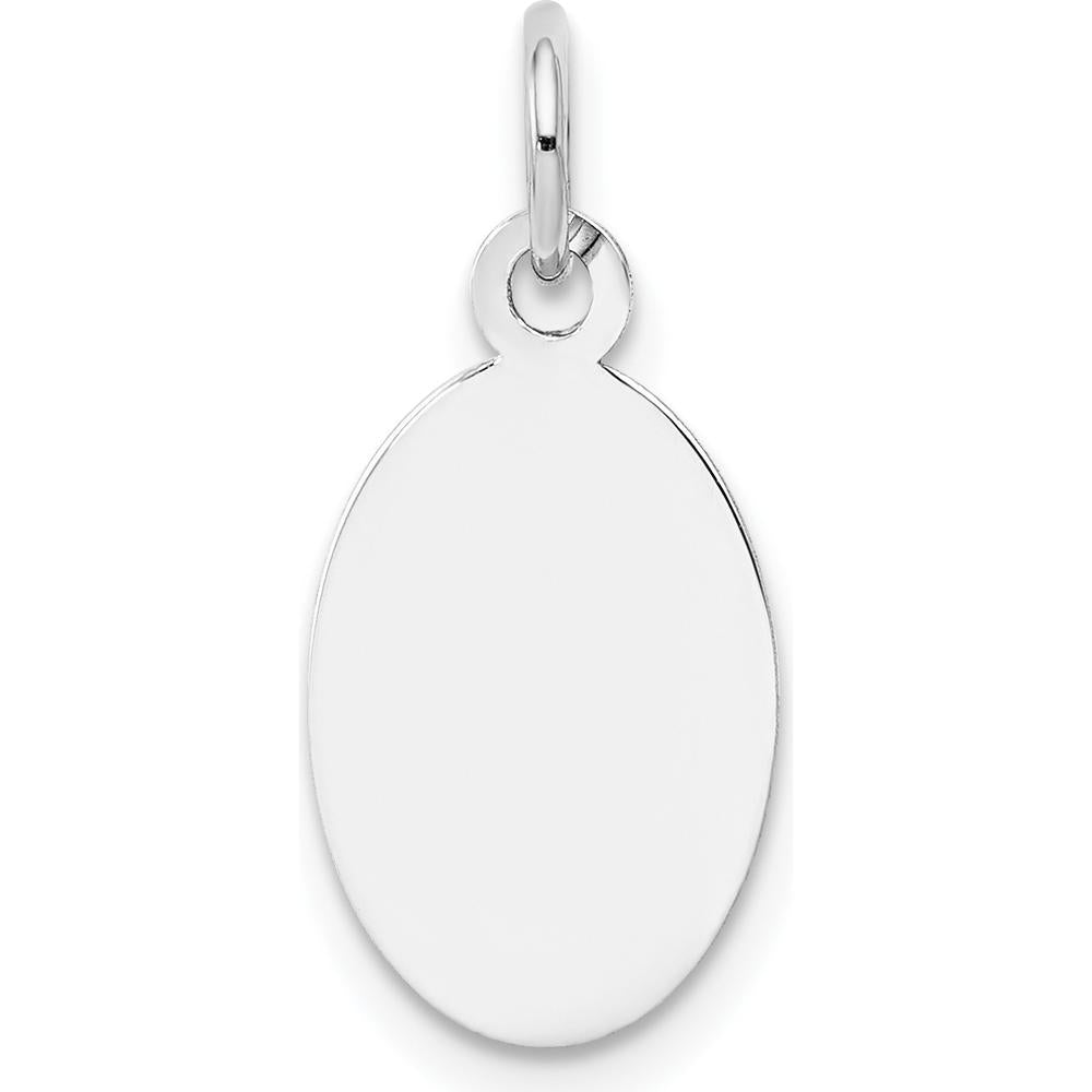 14K White Gold Plain Oval Engravable Disc Charm - Rhodium Plated, 20mm Length by Oro Pregiato