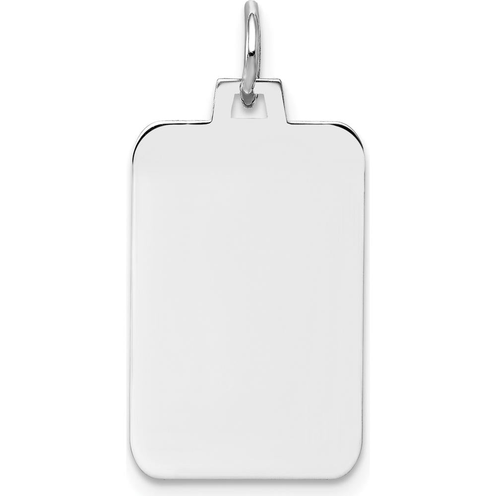 14K White Gold Plain Rectangular Engravable Charm with Polished Finish - 26mm Length by Oro Pregiato