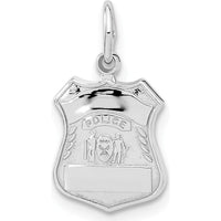 14K White Gold POLICE Badge Charm Pendant - Rhodium Plated, Engravable by Oro Pregiato