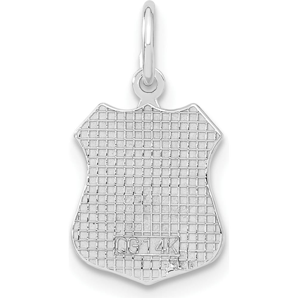 14K White Gold POLICE Badge Charm Pendant - Rhodium Plated, Engravable by Oro Pregiato