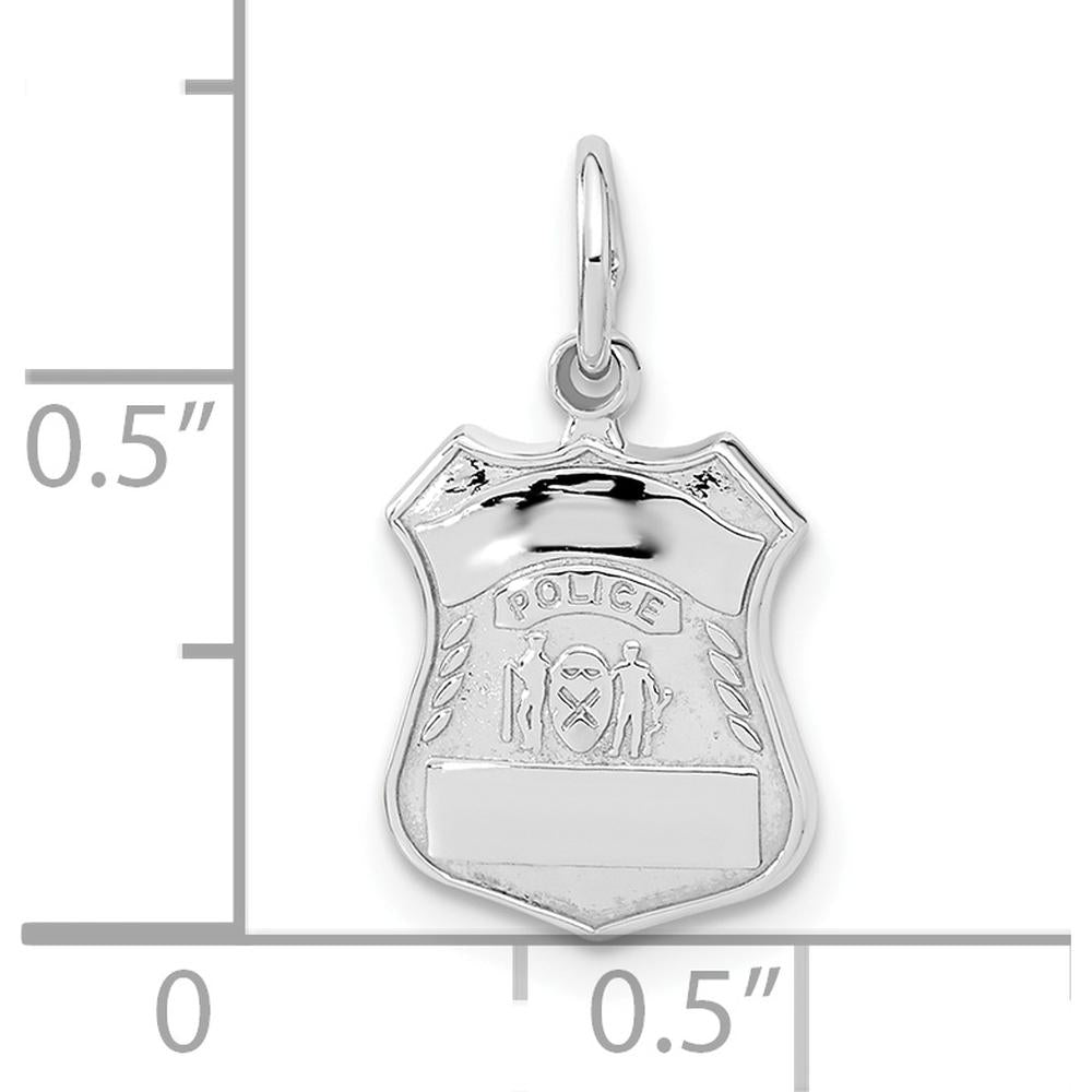 14K White Gold POLICE Badge Charm Pendant - Rhodium Plated, Engravable by Oro Pregiato