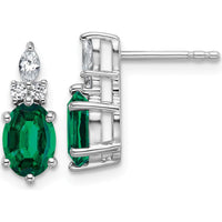 14K White Gold Polish Diamond and Lab Created Emerald Twisted Post Earrings - 1.4 Carat Total Emerald Weight, 0.45 Carat Total Diamond Weight by Oro Pregiato
