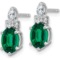 14K White Gold Polish Diamond and Lab Created Emerald Twisted Post Earrings - 1.4 Carat Total Emerald Weight, 0.45 Carat Total Diamond Weight by Oro Pregiato