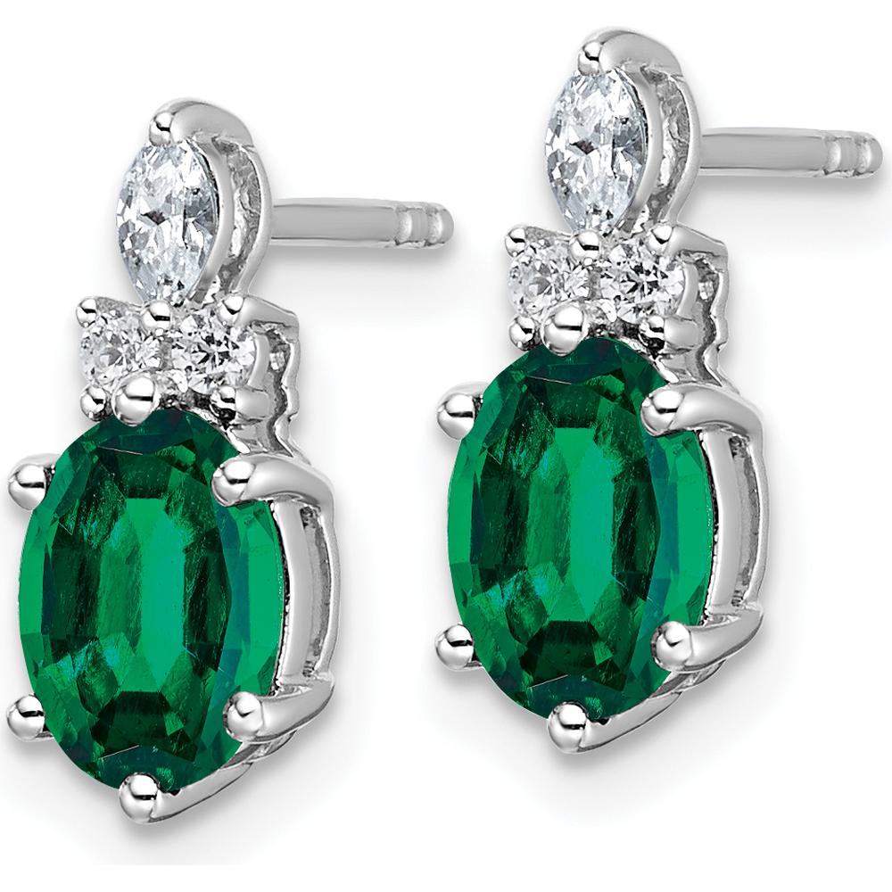 14K White Gold Polish Diamond and Lab Created Emerald Twisted Post Earrings - 1.4 Carat Total Emerald Weight, 0.45 Carat Total Diamond Weight by Oro Pregiato
