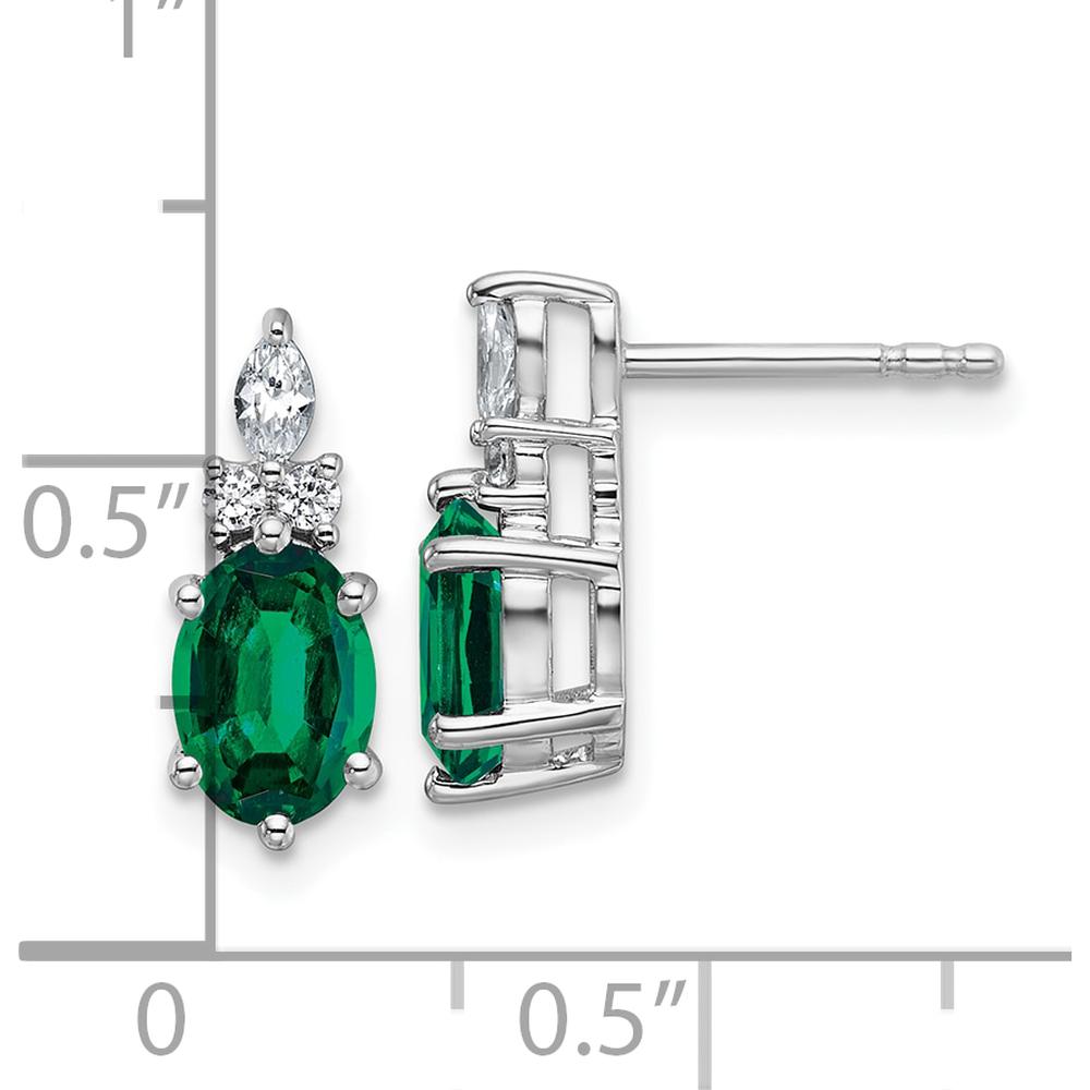 14K White Gold Polish Diamond and Lab Created Emerald Twisted Post Earrings - 1.4 Carat Total Emerald Weight, 0.45 Carat Total Diamond Weight by Oro Pregiato