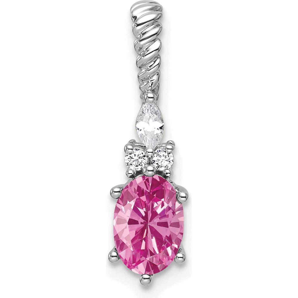 14K White Gold Polish Diamond & Lab Created Pink Sapphire Drop Earrings with Twisted Chain - 1.30 Carat Total Gem Weight by Oro Pregiato