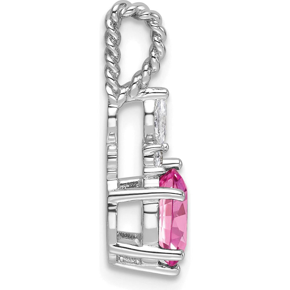 14K White Gold Polish Diamond & Lab Created Pink Sapphire Drop Earrings with Twisted Chain - 1.30 Carat Total Gem Weight by Oro Pregiato