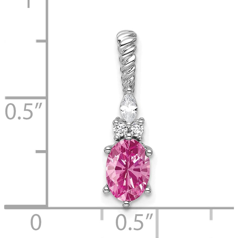 14K White Gold Polish Diamond & Lab Created Pink Sapphire Drop Earrings with Twisted Chain - 1.30 Carat Total Gem Weight by Oro Pregiato