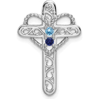 14K White Gold Polish Filigree 2-Stone Mother's Cross Pendant Mounting - Customizable for Birthstones by Oro Pregiato