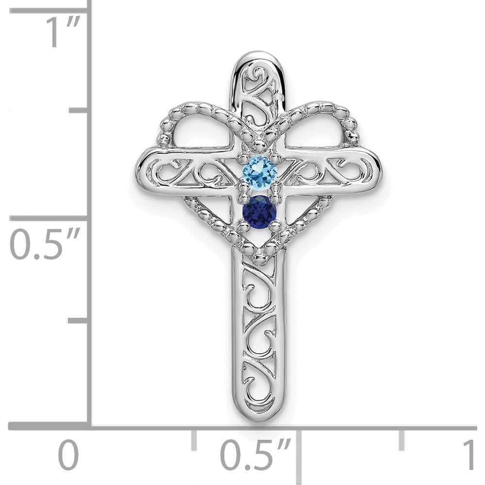 14K White Gold Polish Filigree 2-Stone Mother's Cross Pendant Mounting - Customizable for Birthstones by Oro Pregiato