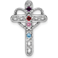 14K White Gold Polish Filigree 4-Stone Mother's Cross Pendant Mounting by Oro Pregiato