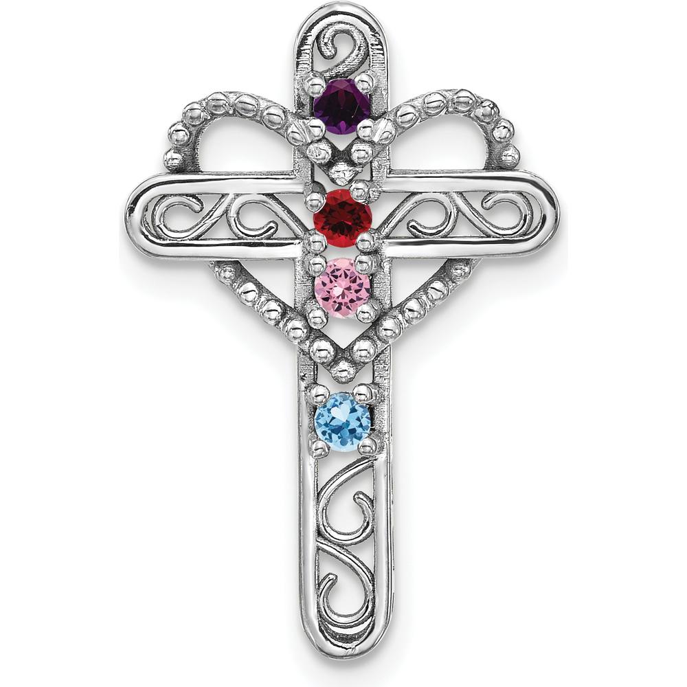 14K White Gold Polish Filigree 4-Stone Mother's Cross Pendant Mounting by Oro Pregiato
