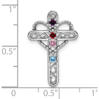 14K White Gold Polish Filigree 4-Stone Mother's Cross Pendant Mounting by Oro Pregiato