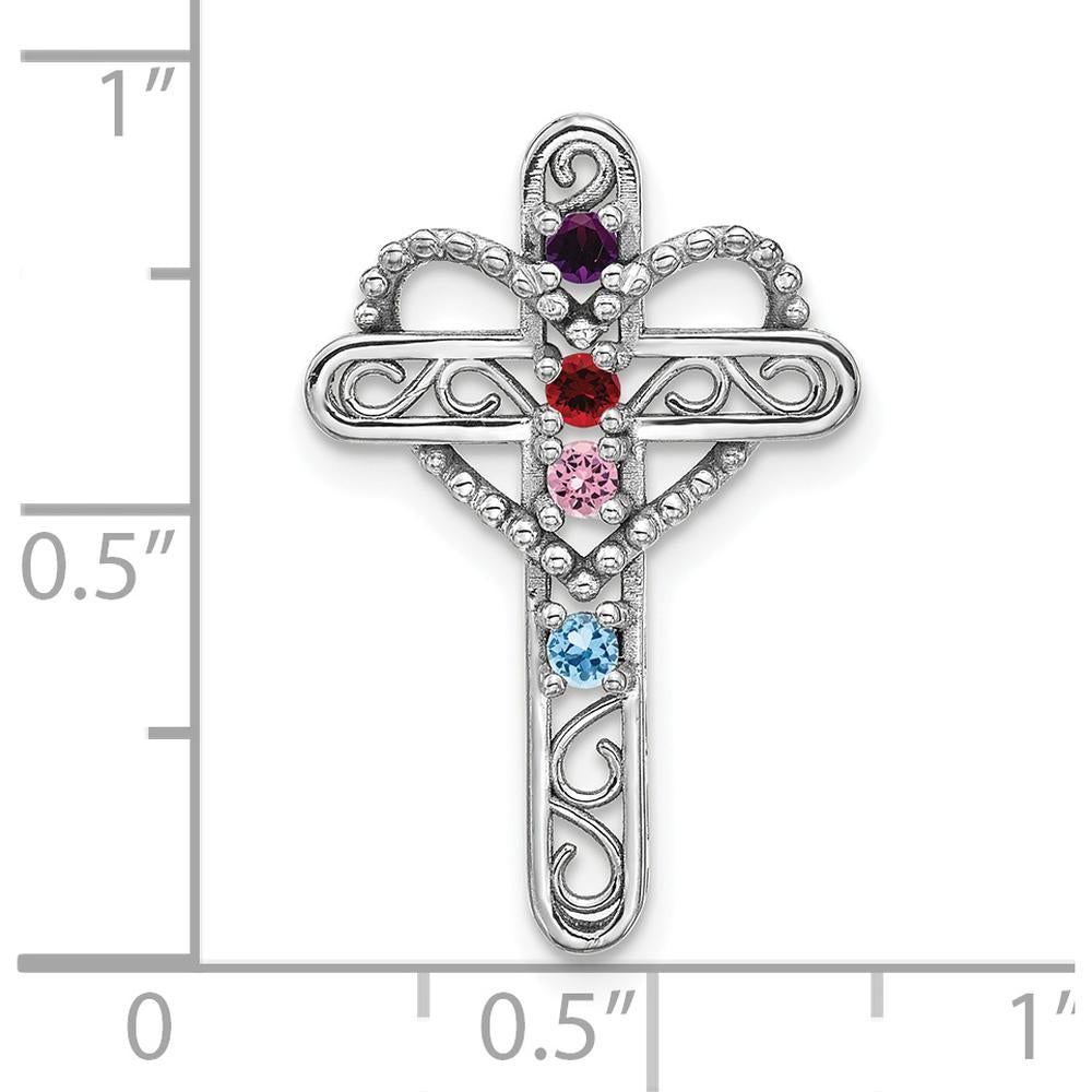 14K White Gold Polish Filigree 4-Stone Mother's Cross Pendant Mounting by Oro Pregiato