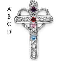 14K White Gold Polish Filigree 4-Stone Mother's Cross Pendant Mounting by Oro Pregiato