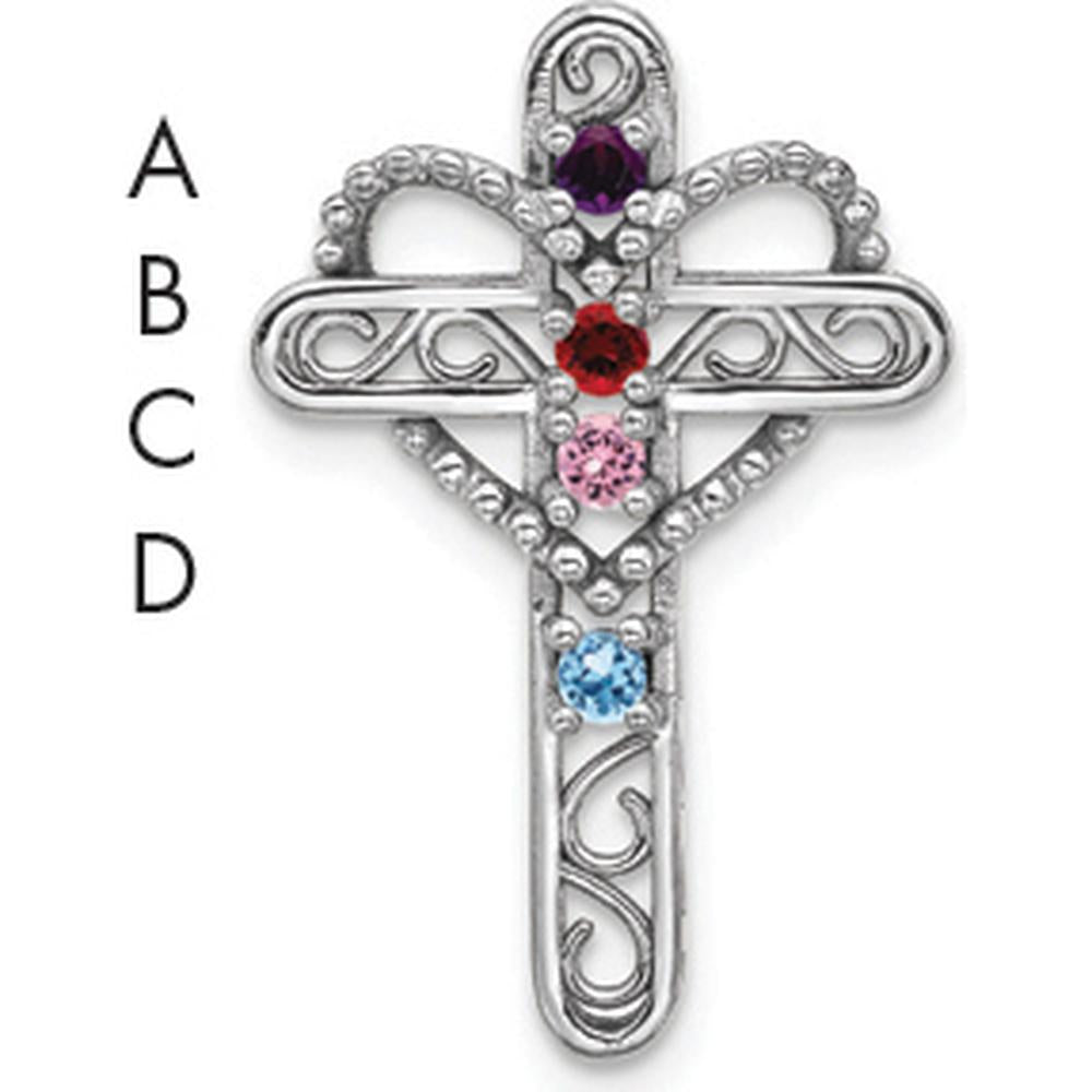 14K White Gold Polish Filigree 4-Stone Mother's Cross Pendant Mounting by Oro Pregiato