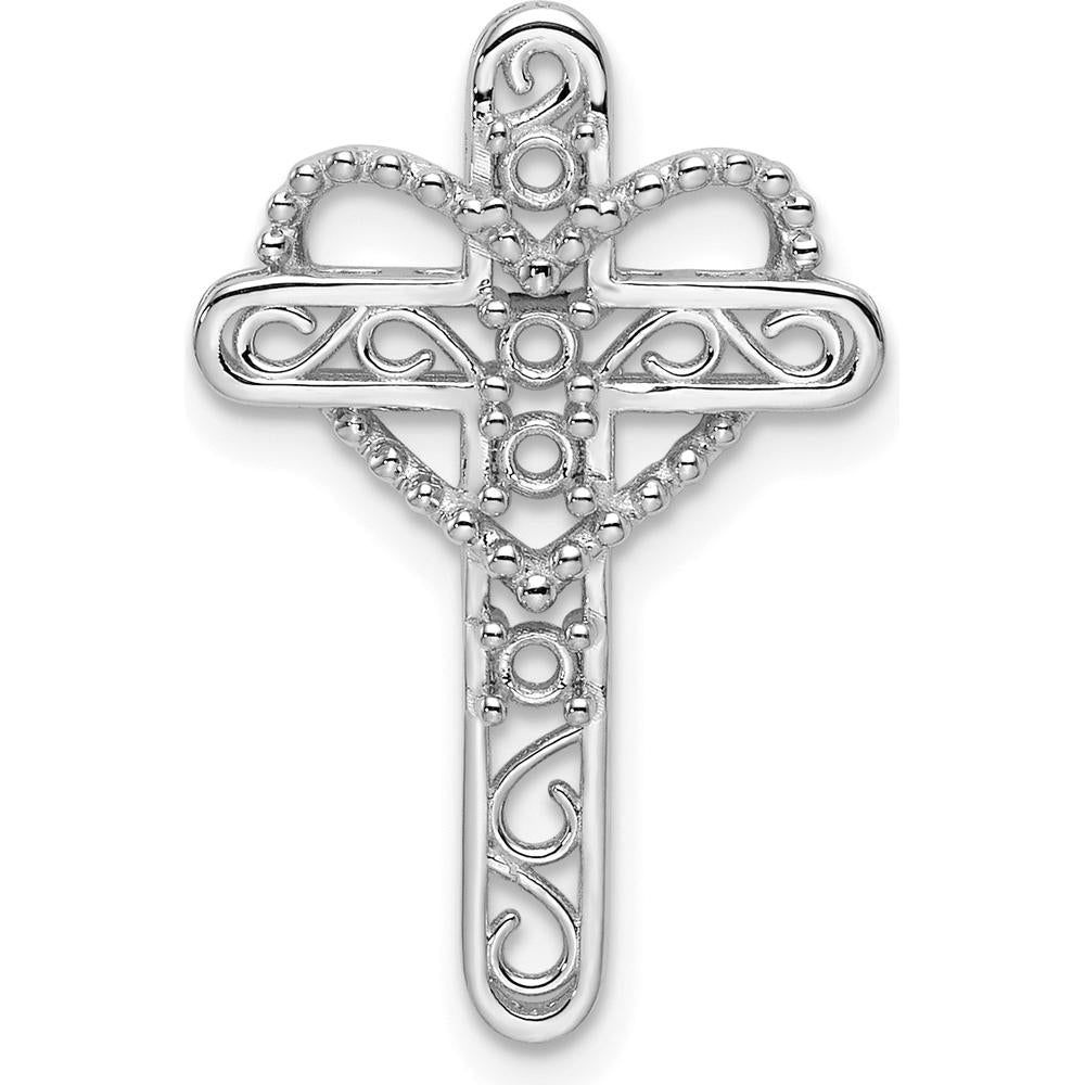 14K White Gold Polish Filigree 4-Stone Mother's Cross Pendant Mounting by Oro Pregiato