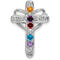 14K White Gold Polish Filigree 5-Stone Mother's Cross Pendant - Mounting Only by Oro Pregiato